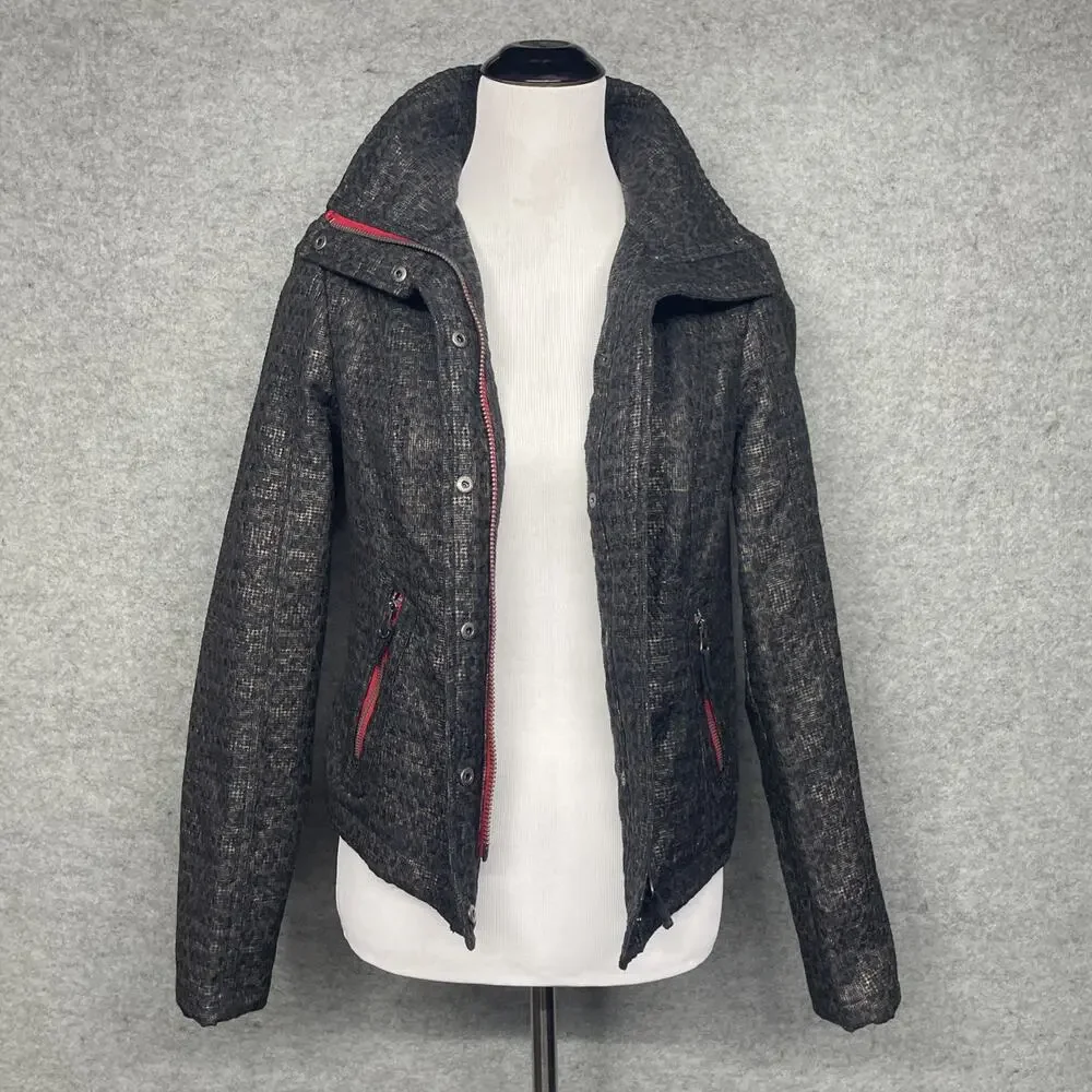 FP We The Free Moto Jacket Sz 4 Textured Tweed Grey Red Zip Edgy Biker Cool Girl